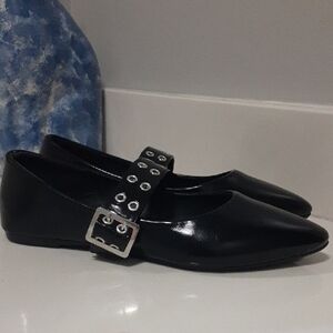 Yoki Black Flats with Silver Buckle. New In Box.